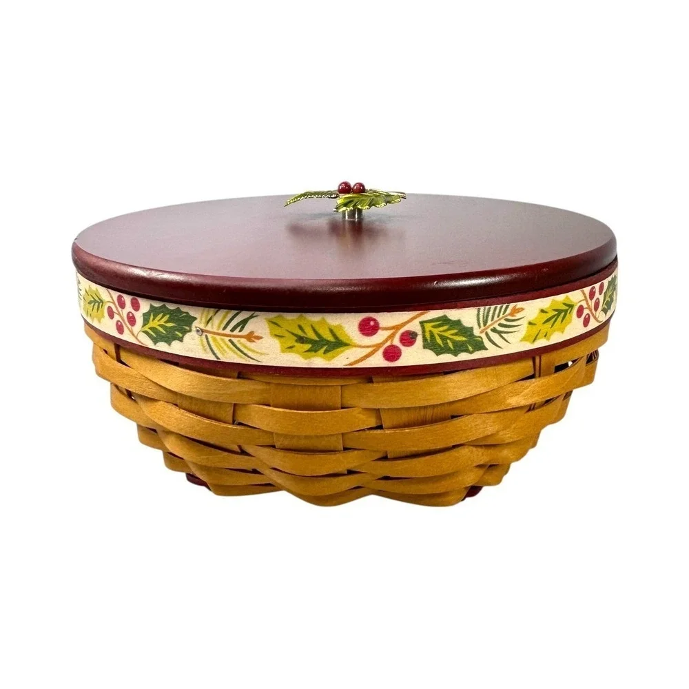 Longaberger Holly Berry Basket 2011 Christmas w/ Lid Liner Protector Tie-on Tags